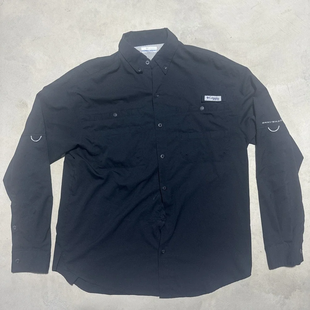 Men's Black Long Sleeve Tamiami PFG Omni-Shade Shirt Columbia Size Medium